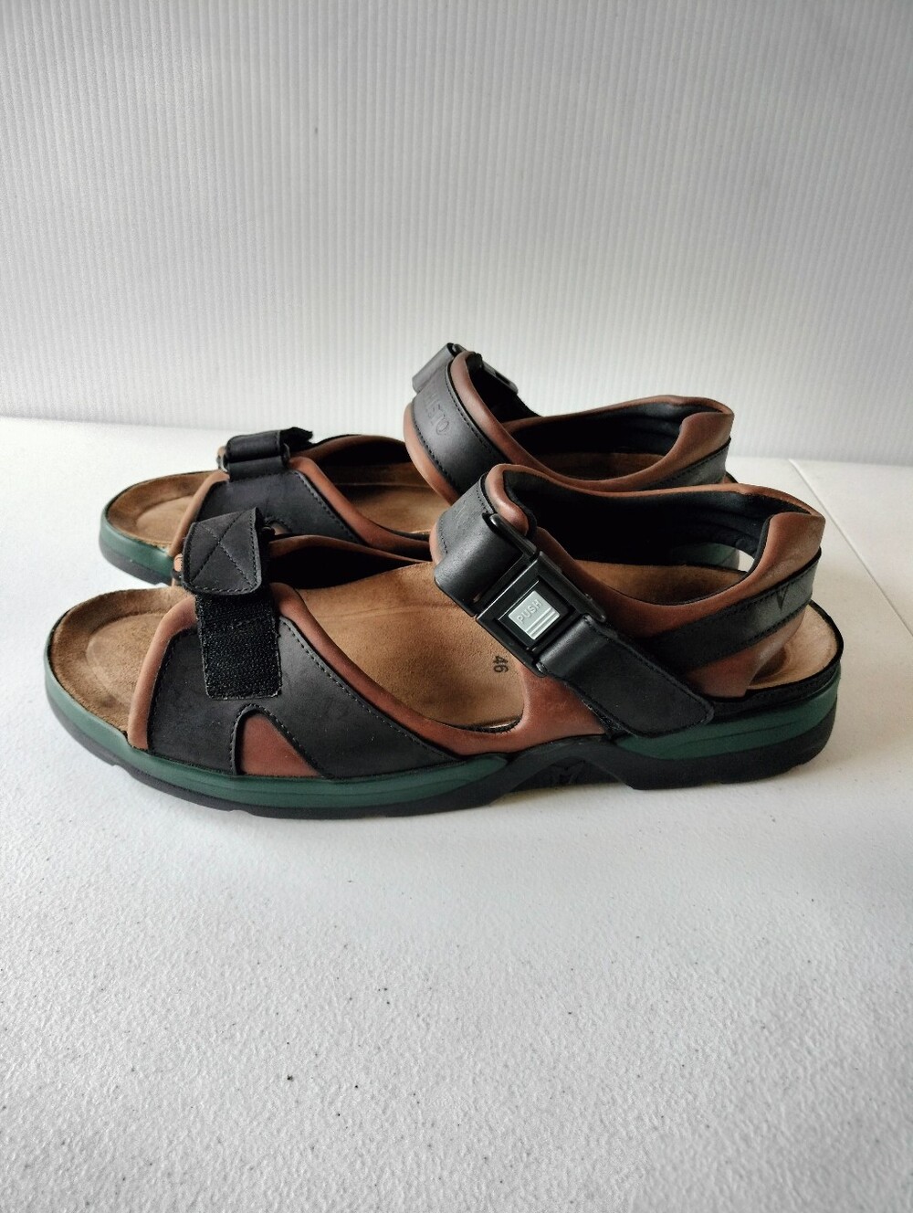 Mephisto Shark Fit Sandals Mens 46 EU/ 12 US Black Brown Leather Comfort Travel